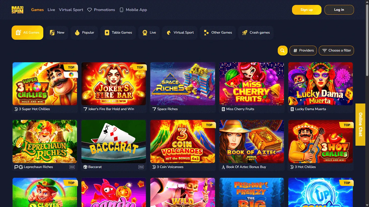 Maxispin Casino games view on desktop