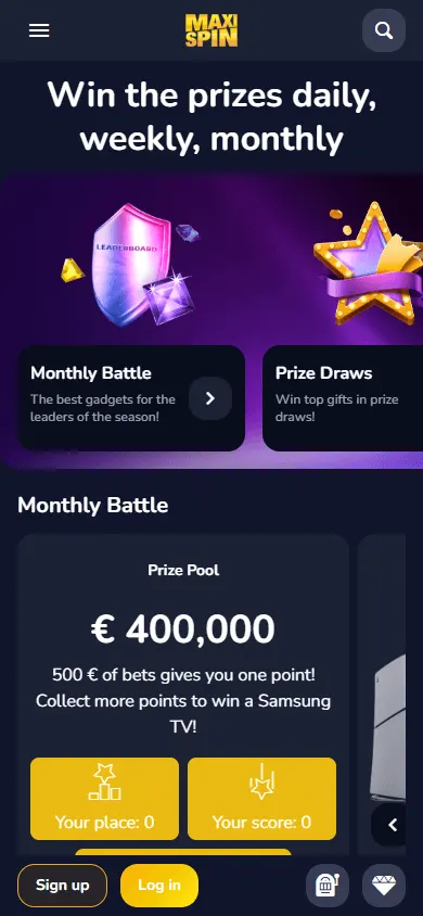Maxispin Casino promotions view on a mobile device